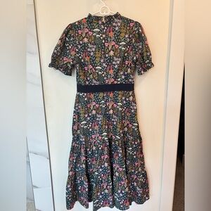 Boden Navy, Green and Pink Dress with Puff Sleeves.